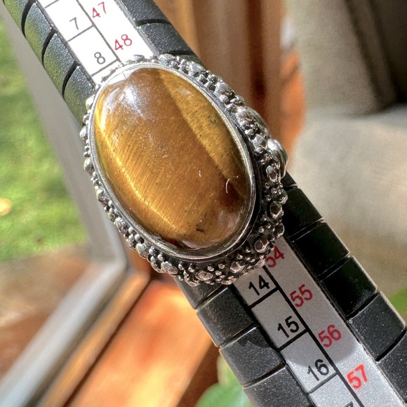 Vintage Tigers Eye Sterling Silver 925 Statement Ring Rope Details Boho Bohemian - Picture 14 of 17